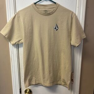 Volcom Men's Beige Short-Sleeve Tee with Chest Emblem